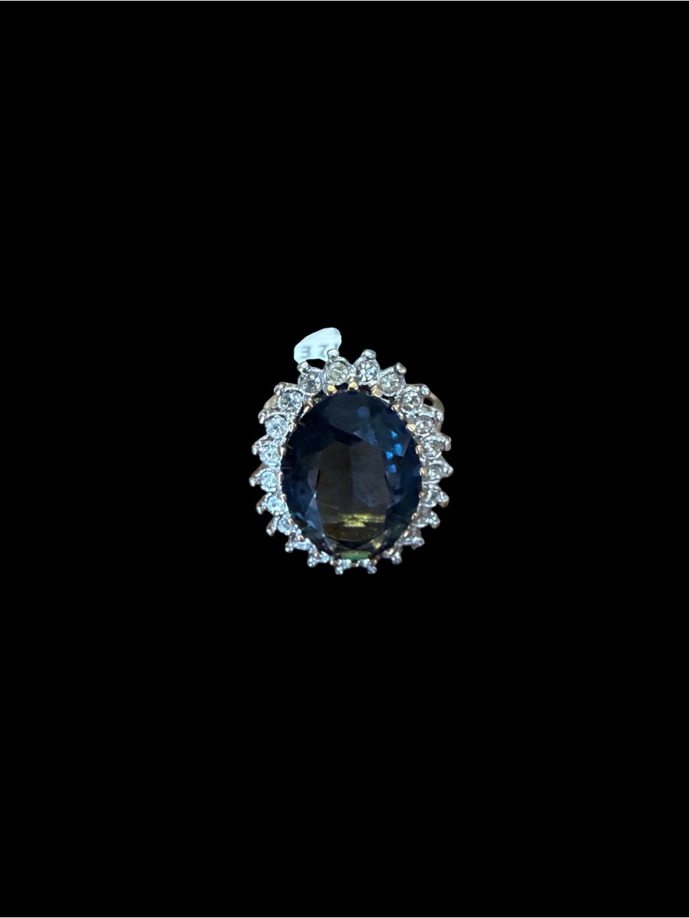 Cocktail Ring Simulated Sapphire and CZ Set In 18 KGE - Women Jewelry - Picture 5 of 6